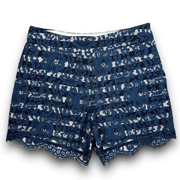Anthro Cartonnier Lace Overlay Dressy Casual Shorts Striped Lining Navy Blue 2 - Picture 1 of 9